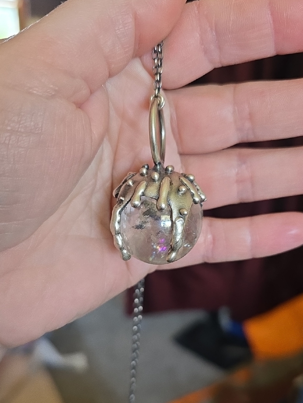 Acid queen jewelry Orb Pendant Necklace in Clear with Iridescent Accent